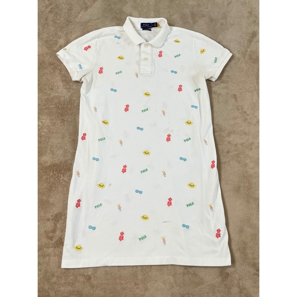 Polo Ralph Lauren The Mesh Polo Dress Mini Women M Tropical White Embroidered